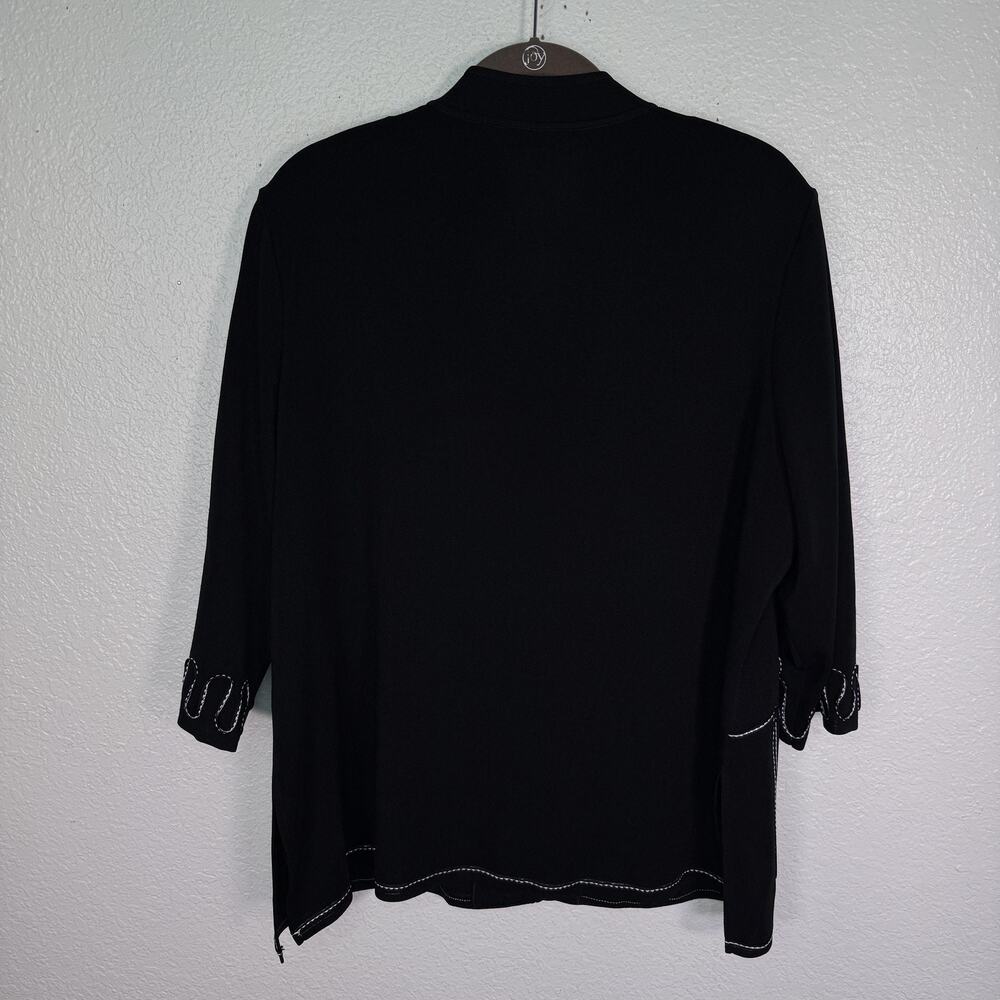 Ming Wang Cardigan Jacket Womens 1X Knit Embroidered Geometric Black Plus Size - Picture 2 of 11